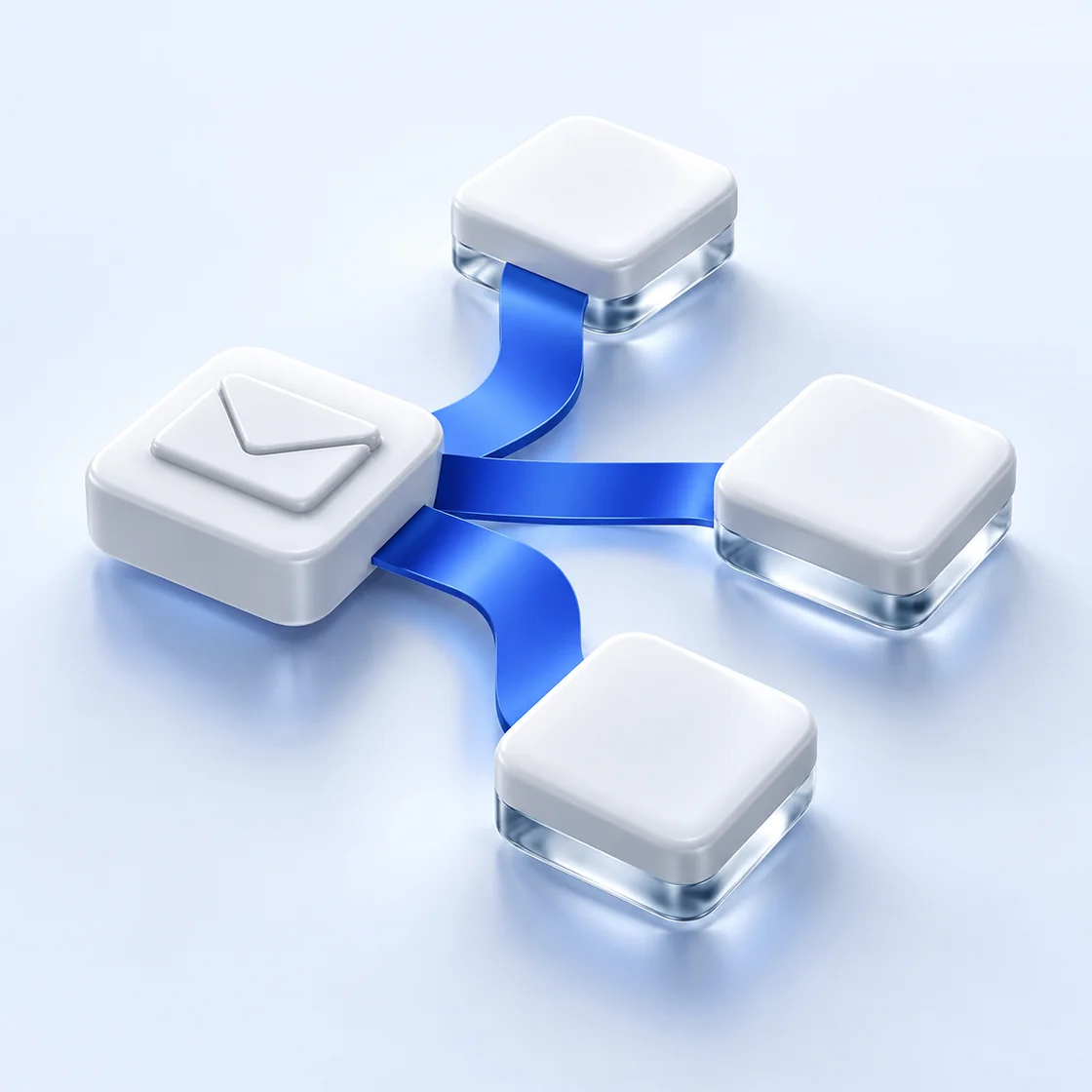 Ceramic workflow modules connected by a branching cobalt ribbon